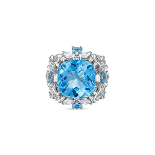 QUEEN BEE ARINNA 18K GOLD DIAMOND BLUE TOPAZ RING