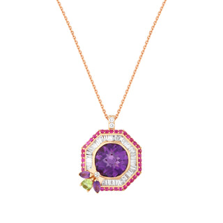 HONEYCOMB GOLD AMETHYST BAGUETTE DIAMOND NECKLACE