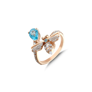 QUEEN BEE MELLONA GOLD DIAMOND BLUE TOPAZ RING