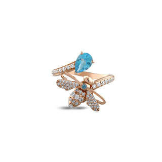 QUEEN BEE MELLONA GOLD DIAMOND BLUE TOPAZ RING