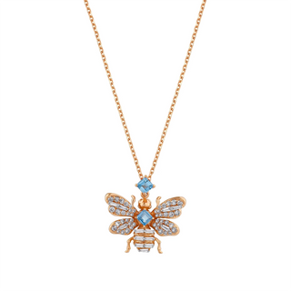 QUEEN BEE RAINBOW CHAKRA GOLD DIAMOND BLUE TOPAZ NECKLACE