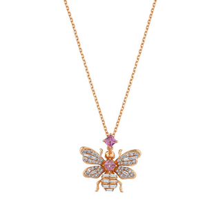 QUEEN BEE RAINBOW CHAKRA GOLD DIAMOND PINK SAPPHIRE NECKLACE