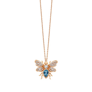 QUEEN BEE MEDIUM BON BON GOLD DIAMOND BLUE TOPAZ NECKLACE