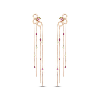 HONEYCOMB GOLD DIAMOND PINK SAPPHIRE EARRING