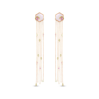 HONEYCOMB GOLD DIAMOND PINK SAPPHIRE EARRING