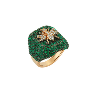 QUEEN BEE EVA GOLD DIAMOND EMERALD RING