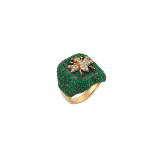 QUEEN BEE EVA GOLD DIAMOND EMERALD RING