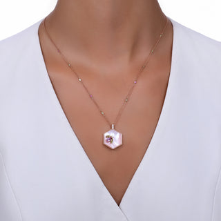 HONEYCOMB GOLD DIAMOND PINK SAPPHIRE NECKLACE