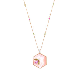 HONEYCOMB GOLD DIAMOND PINK SAPPHIRE NECKLACE