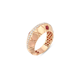 HONEYCOMB GOLD DIAMOND RUBY RING