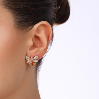 QUEEN BEE BAGUETTE GOLD DIAMOND CITRINE EARRING