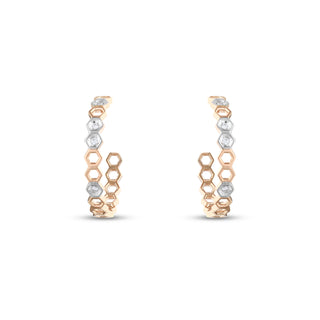 HONEYCOMB DOUBLE RING GOLD DIAMOND EARRING