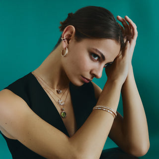 HONEYCOMB 3 ROWS GOLD DIAMOND RUBY EAR CUFF