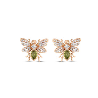 QUEEN BEE BON BON GOLD DIAMOND PERIDOT EARRINGS