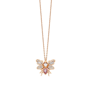 QUEEN BEE MINI BON BON GOLD DIAMOND PINK SAPPHIRE NECKLACE