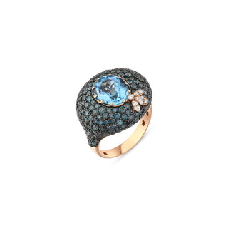 QUEEN BEE DEA GOLD DIAMOND BLUE TOPAZ PINKY RING