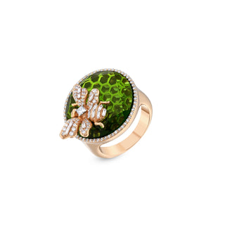 QUEEN BEE BON BON GOLD BAGUETTE DIAMOND PERIDOT RING