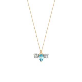 QUEEN BEE BELLA GOLD DIAMOND BLUE TOPAZ NECKLACE Bee Goddess