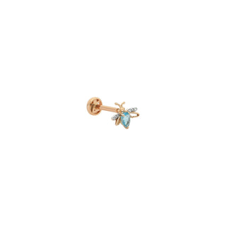 QUEEN BEE LILY GOLD DIAMOND BLUE TOPAZ SINGLE EARRING Bee Goddess