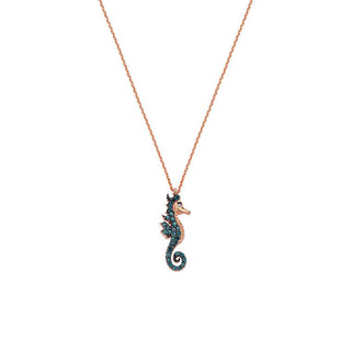 SEAHORSE GOLD BLUE DIAMOND NECKLACE Bee Goddess