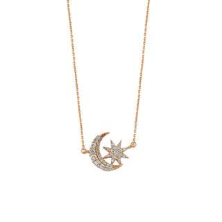 THE MOON & NORTH STAR GOLD DIAMOND NECKLACE Bee Goddess