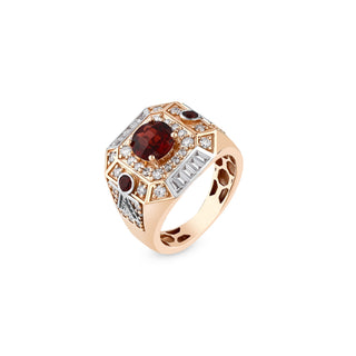 TATTWA GOLD DIAMOND GARNET PINKY RING