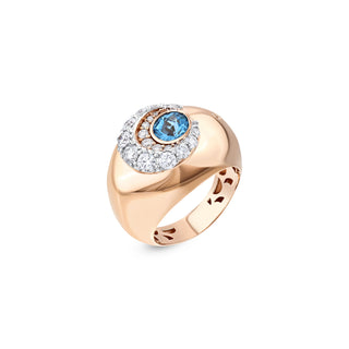 TATTWA GOLD DIAMOND BLUE TOPAZ PINKY RING