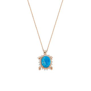 TURTLE GOLD DIAMOND TURQUOISE NECKLACE Bee Goddess