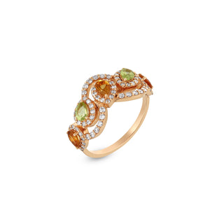 PEACOCK 18K GOLD DIAMOND CITRINE PERIDOT RING