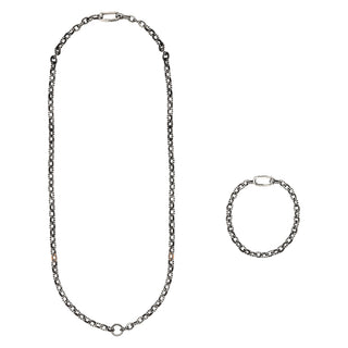 CHAIN BLACK DIAMOND GOLD & SILVER NECKLACE