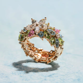 APPLE SEED ALLURE MARQUISE DIAMOND PERIDOT GOLD RING