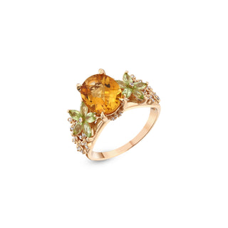 APPLE SEED ALLURE GOLD DIAMOND CITRINE PERIDOT RING