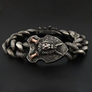 LION GOLD BLACK DIAMOND RUBY CHAIN BRACELET