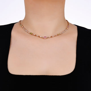HONEYCOMB 18K GOLD DIAMOND PINK SAPPHIRE NECKLACE
