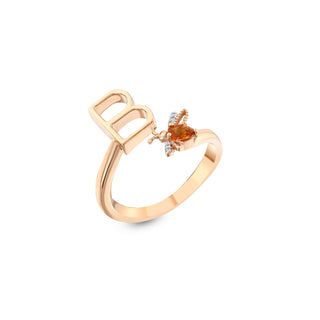 LETTER B GOLD DIAMOND CITRINE PINKY RING