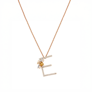LETTER E GOLD DIAMOND CITRINE SMALL NECKLACE