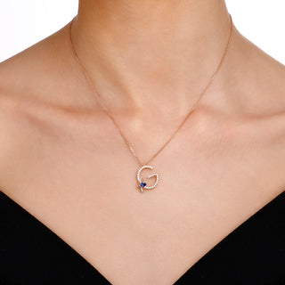 LETTER G GOLD DIAMOND SAPPHIRE NECKLACE