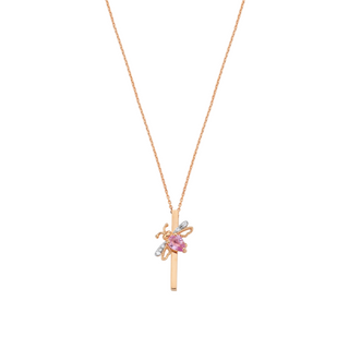 LETTER I GOLD DIAMOND PINK SAPPHIRE NECKLACE