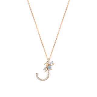 LETTER J GOLD DIAMOND BLUE TOPAZ SMALL NECKLACE