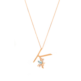 LETTER K GOLD DIAMOND BLUE TOPAZ NECKLACE
