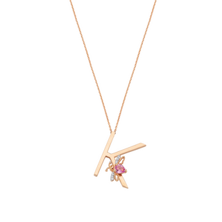 LETTER K GOLD DIAMOND PINK SAPPHIRE NECKLACE