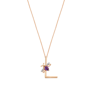 LETTER L GOLD DIAMOND AMETHYST NECKLACE