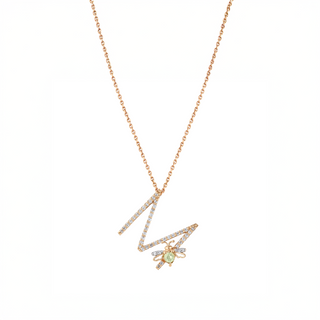 LETTER M GOLD DIAMOND PERIDOT SMALL NECKLACE