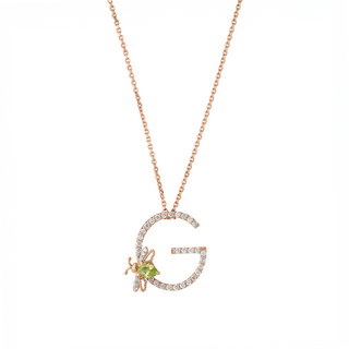 LETTER G GOLD DIAMOND PERIDOT NECKLACE