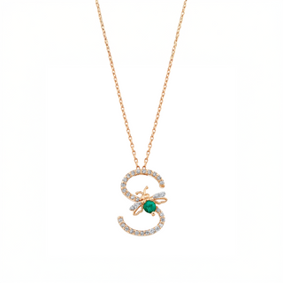 LETTER S GOLD DIAMOND EMERALD SMALL NECKLACE