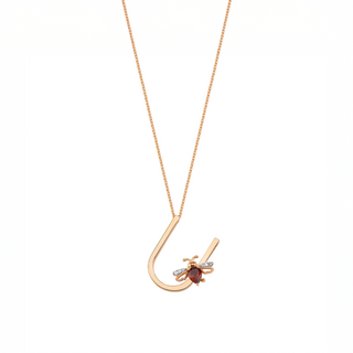 LETTER U GOLD DIAMOND GARNET NECKLACE