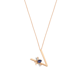LETTER V GOLD DIAMOND SAPPHIRE NECKLACE