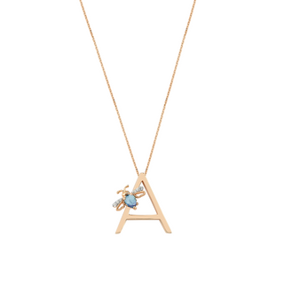 LETTER A GOLD DIAMOND BLUE TOPAZ NECKLACE