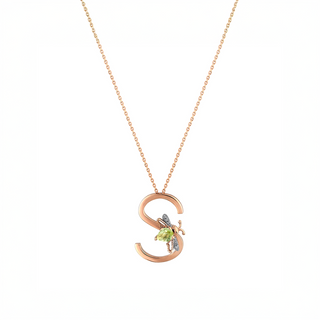 LETTER S GOLD DIAMOND PERIDOT NECKLACE