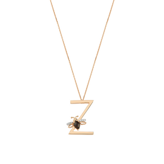 LETTER Z GOLD DIAMOND SMOKY TOPAZ NECKLACE